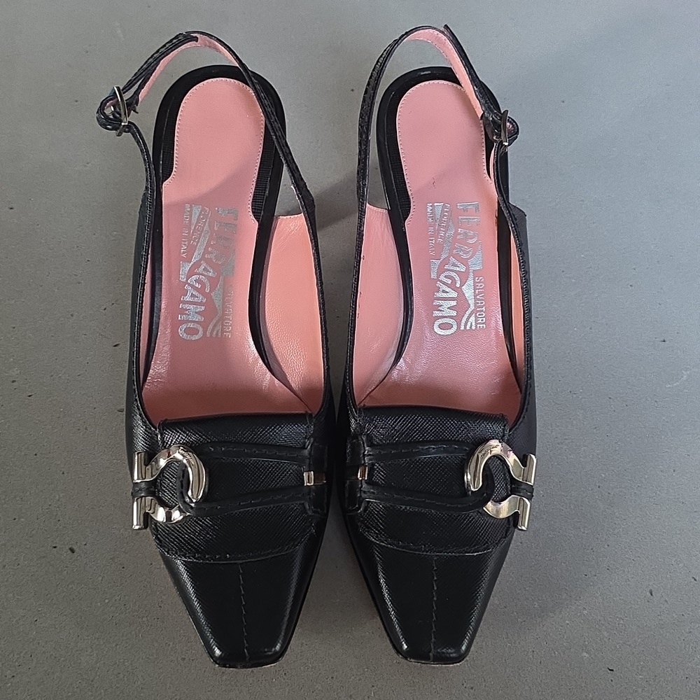 Salvatore Ferragamo Gancini slingback pumps.